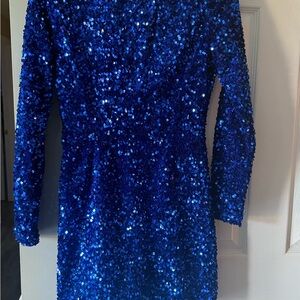 Dazzling Long Sleeve Blue Sequin Dress
